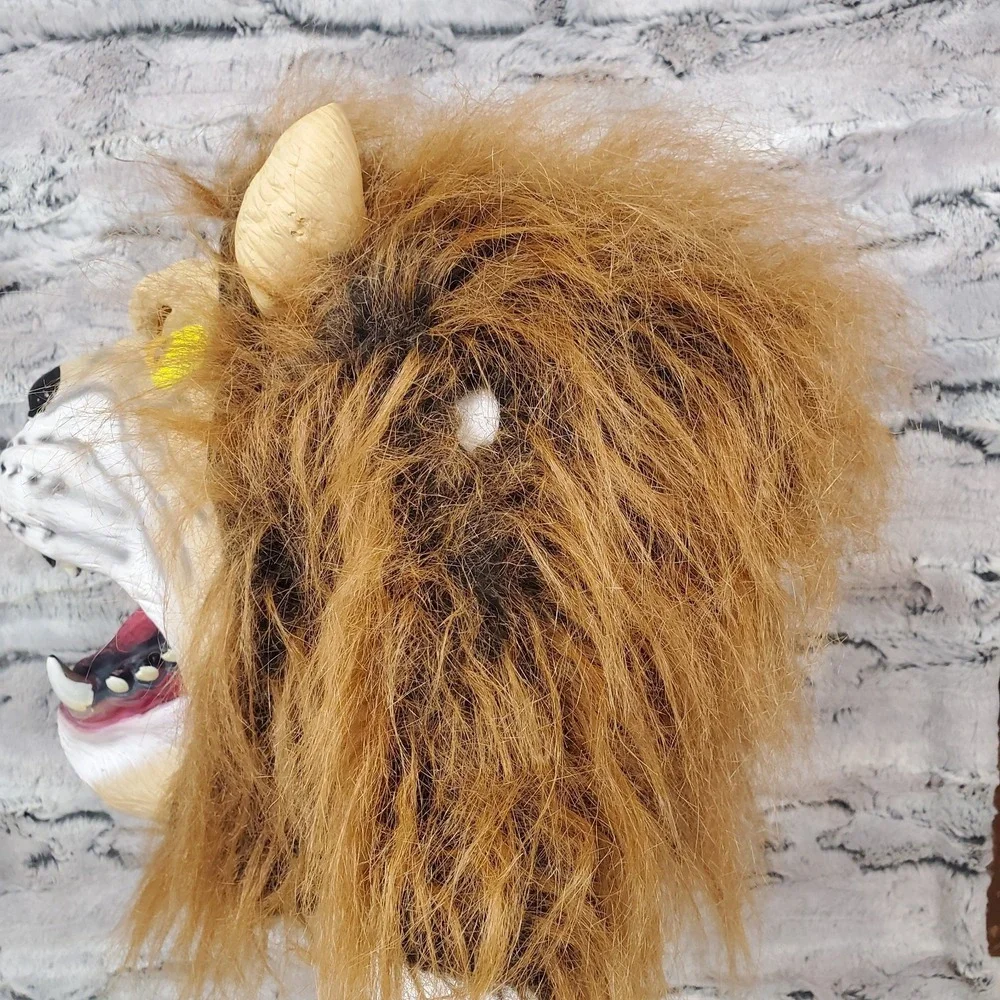 Realistic Lion Head Latex Costume Mask Faux‎ Fur Mane Adult Hood Style OSFM